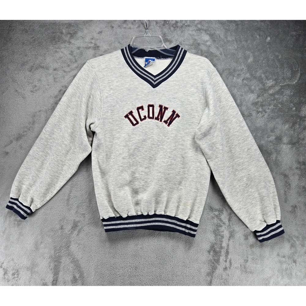 Champion Gray V-Neck UCONN Sweatshirt with Navy Trim